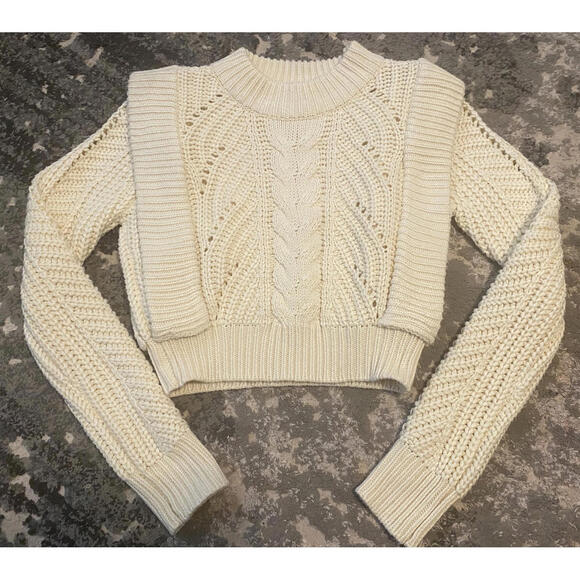 English Factory Cream Cable Knit Cropped Sweater Sm - Picture 1 of 6